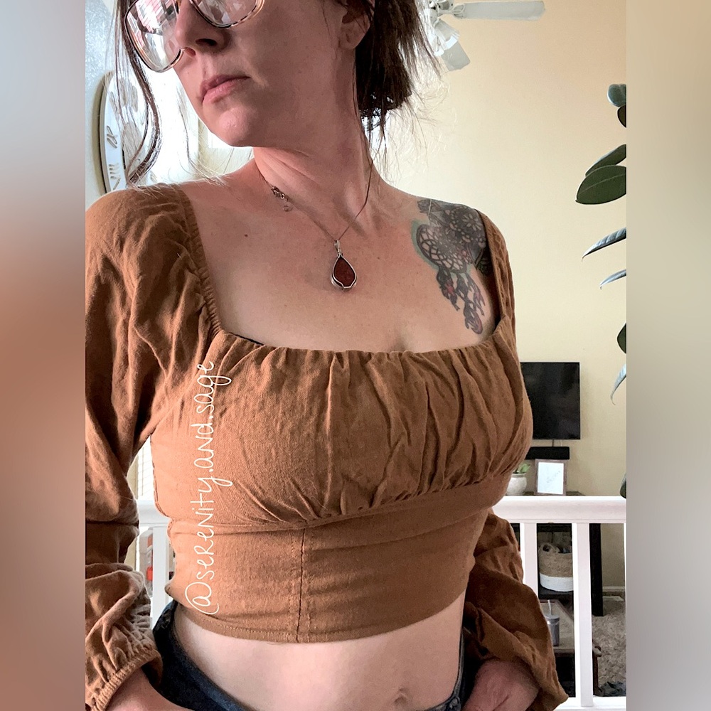 {Wild Fable} Brown Long Sleeve Crop Top